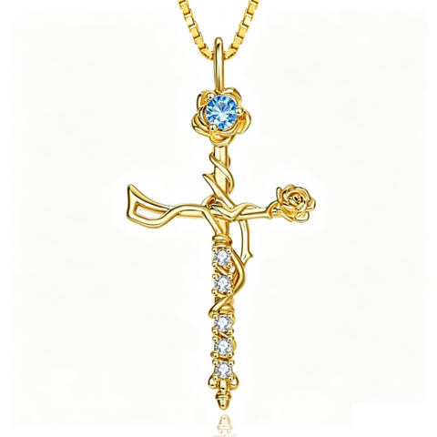 14K Gold Plated Birthstone Cross Necklace for Women Faith Necklace Christian Jewelry