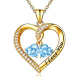 14K Gold Plated Double Heart Birthstone Rose Pendant Necklace for Women
