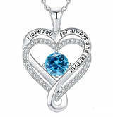 Sterling Silver 12 Month Birthstone Double Heart Pendant Necklace  Engraved with I Love You for Always and Forever