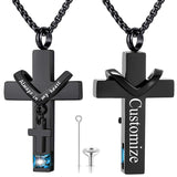 Stainless Steel Birthstones Cross Urn Necklaces for Ashes