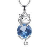 Cat Necklace 925 Silver Cat Birthstone Necklace Cat Jewelry Gift for Women Cat Lover