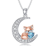 Sterling Silver  Birthstone Fox Moon Pendant Necklace