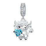 Sterling Silver 12 Month Birthstone Highland Cow Charm Beads