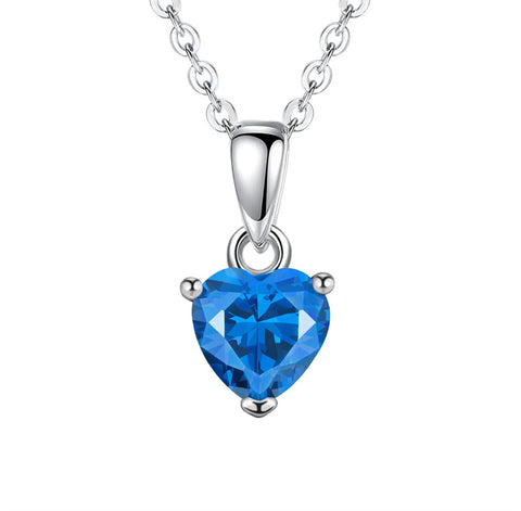 Sterling Silver Heart-Shaped 12 Month Birthstone Cubic Zirconia Pendant Necklace, Valentine's Day Gift