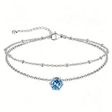 Sterling Silver  Round Birthstone Double Layer Charm Anklet