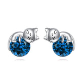 Sterling Silver Birthstone Cat Stud Earrings