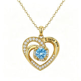 14K Gold Plated  Birthstone Heart Pendant  Necklace for Women Engraved with  I Love You