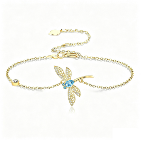 14K Gold Plated Birthstone Dragonfly Anklet Bracelet Birthday Gifts for Her