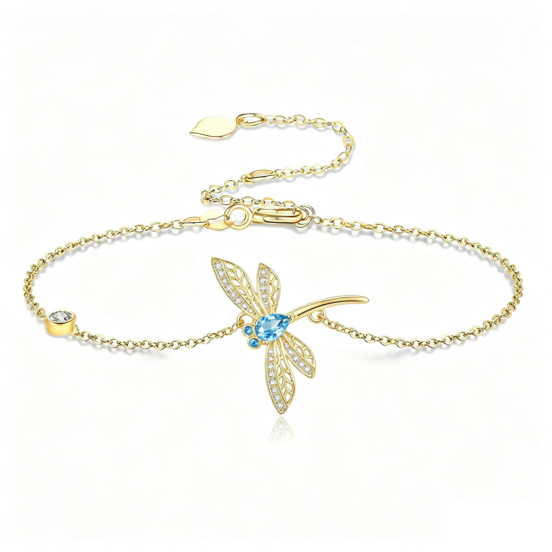 14K Gold Plated Birthstone Dragonfly Anklet Bracelet Birthday Gifts for Her
