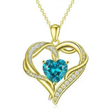 14K Gold  Plated 12 Months Birthstone Forever Love Heart Necklace Birthday Anniversary Wedding Gift