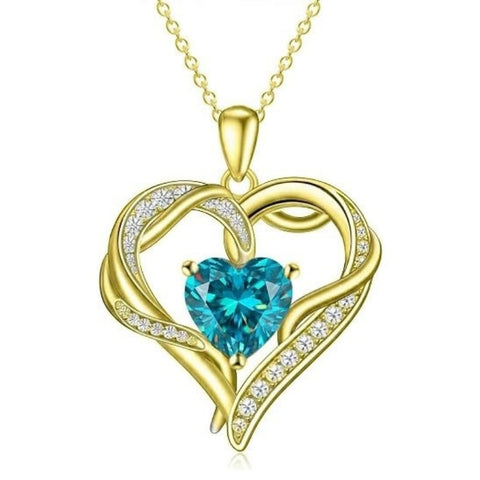 14K Gold  Plated 12 Months Birthstone Forever Love Heart Necklace Birthday Anniversary Wedding Gift
