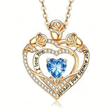 14K Gold Plated Rose Heart Birthstone Necklace for Women Engraved with I Love You for Always and Forever