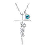 Sterling Silver Birthstone Sister Cross Pendant Necklace