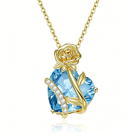 10K 14K 18K Gold Heart Birthstone Rose Pendant Necklace Gifts for Wife Girlfriend Mom Daughter Grandma