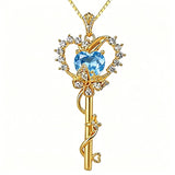 Birthstone Infinity Heart 14K Gold Plated Butterfly Key Pendant Necklace Gift for Her