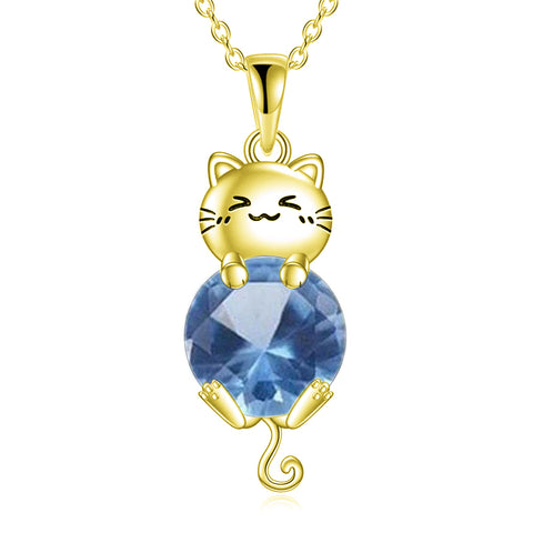 Silver Cat 12 Month Birthstone Pendant Necklace