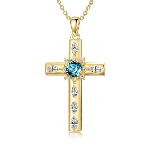 14K Gold Plated Birthstone Infinity  Cross Pendant NecklaceJewelry for Women