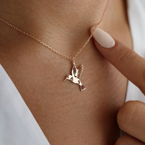 14K Gold Hummingbird Pendant Necklace