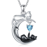 Silver Cat 12 Month Birthstone Pendant Necklace