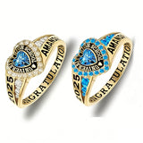 Copper Personalized Birthstone Engraved Class Rings for Women, College Senior High School Ring