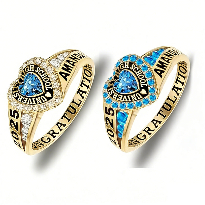 Copper Personalized Birthstone Engraved Class Rings for Women, College Senior High School Ring