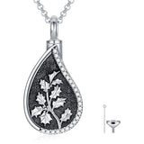 Sterling Silver Personalized Engraved Teardrop Birth Flower Urn Necklace for Ashes