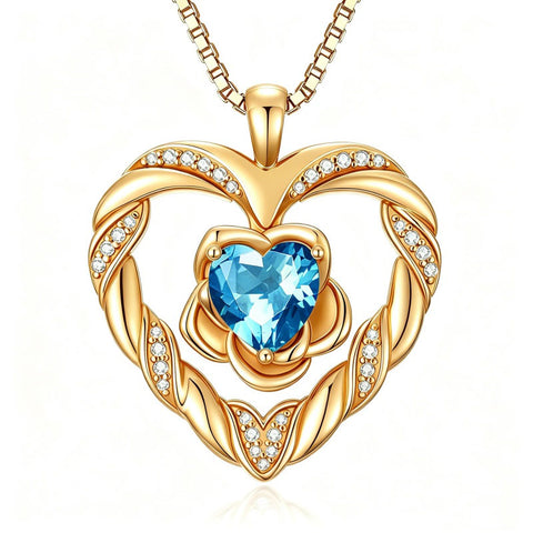 14K Gold Plated  Birthstone Rose Flower Heart Necklaces for Women  Birthday Christams Valentine's Day Jewelry Gift