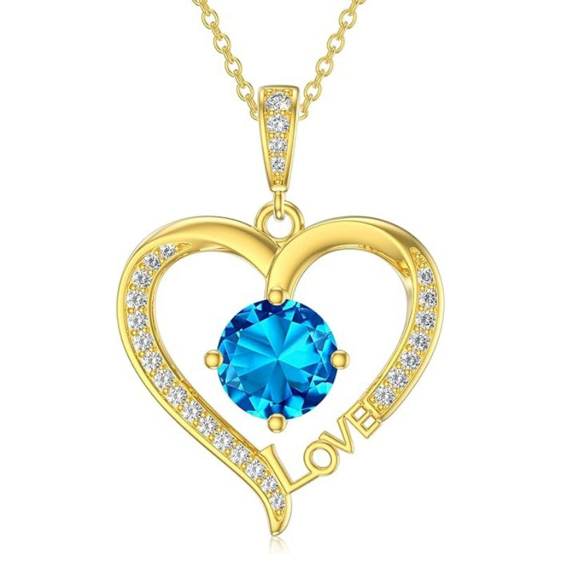 14K Gold Plated  12 Months Heart Birthstone Pendant Necklace Birthday Wedding Anniversary Jewelry Gifts for Women