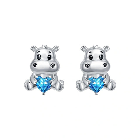 Sterling Silver Birthstone Otter Hippo Stud Earrings