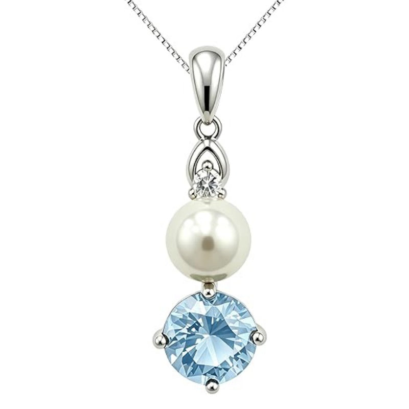 14K Gold Plated Birthstone 8MM  Round Pearl Pendant Necklace for Women