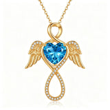 14K Gold Plated 12-Month Birthstone Infinity Angel Wings Pendant Necklace for Women