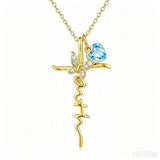 14K Gold Plated  Birthstone  Cross Butterfly Necklace for Women
