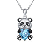 Sterling Silver Heart Birthstone Panda Pendant Necklace