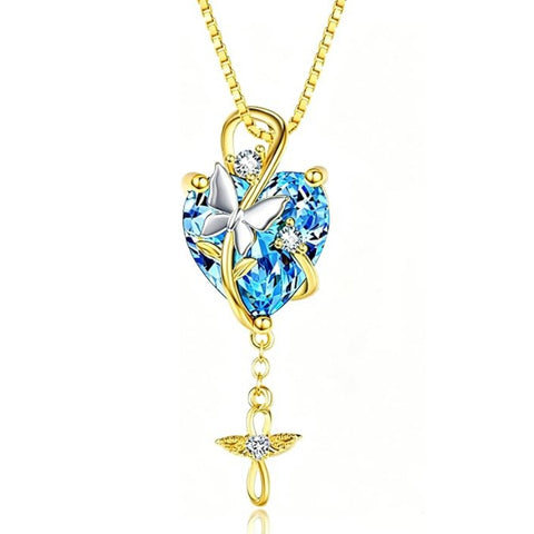14K Gold Plated  Heart Birthstone Butterfly Infinity Angel WingPendant Necklace for Women