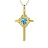 10K 14K 18K Gold Birthstone Cross Pendant Necklace Christian Jewelry