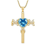 14K Gold Plated  Birthstone Cross Necklace  Pendant Necklace Mother's Day Birthday Gifts for Women