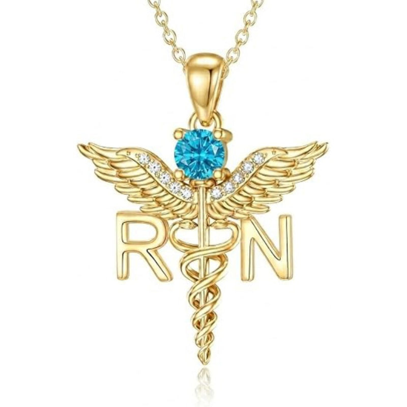 14K Gold  Plated Nurse Caduceus Necklace for Women  RN Registered Graduation Gift