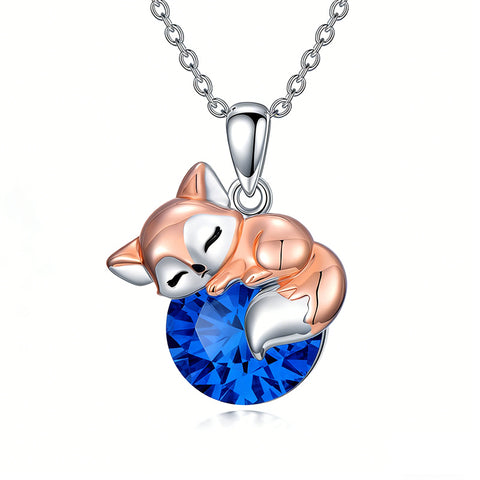Sterling Silver 12 Month Birthstone Fox Pendant Necklace for Women