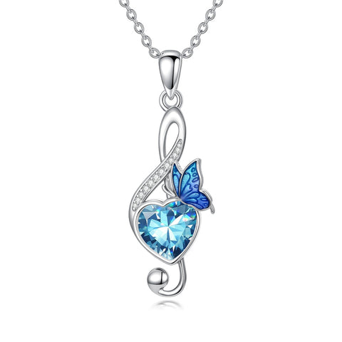 Sterling Silver Birthstone Music Note Butterfly Treble Clef Pendant Necklace