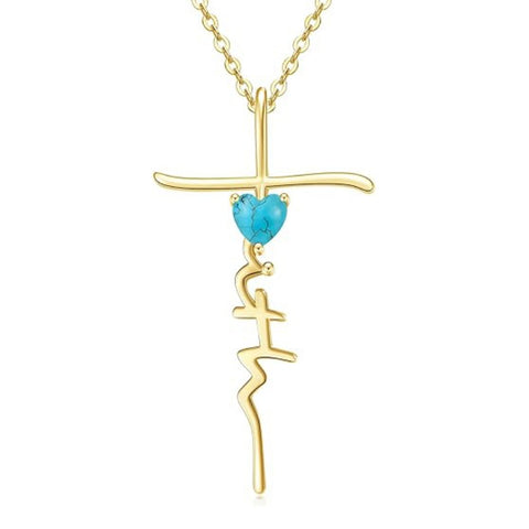 Cross Faith Heart 14K Gold Plated  Birthstone Necklaces for Women