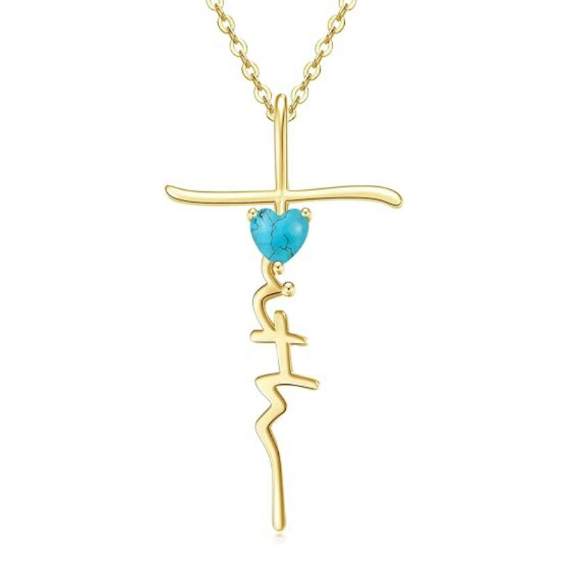 Cross Faith Heart 14K Gold Plated  Birthstone Necklaces for Women