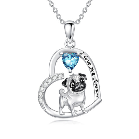 Sterling Silver 12 Month Birthstone Schnauzer Chihuahua Pitbull Pug Pendant Necklace for Women