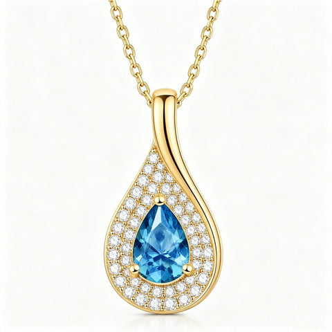 14K Gold  Plated 1CT Pear Teardrop Birthstone Pendant Necklace for Women