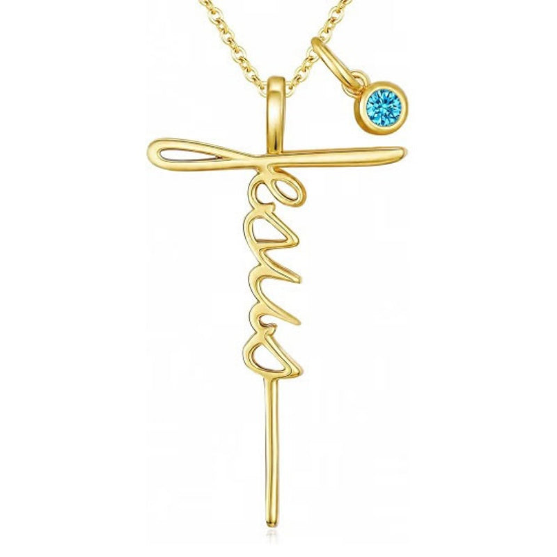 14K Gold Plated Birthstone Faith Cross Necklace for Women Christian Catholic Protection Jewelry