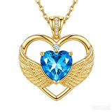 14K Gold Plated 12-Month Birthstone Infinity Angel Wings Pendant Necklace for Women
