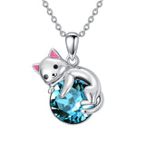 Sterling Silver Cubic Zirconia  Cat Pendant Necklace for Women