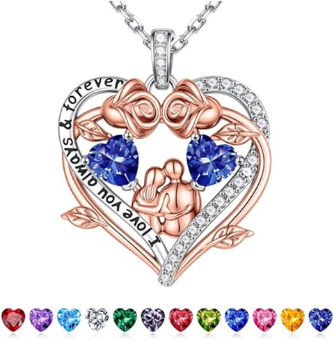 Sterling Silver Heart Birthstone Couple Hugging Necklace for Women Valentine's Day Gift