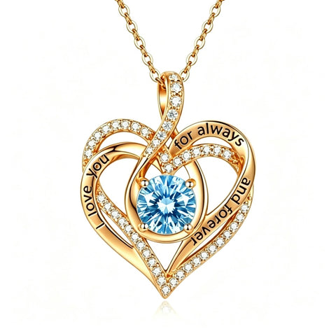 14K Gold Plated Heart Birthstone Infinity Necklace Christmas Valentine Birthday Gift
