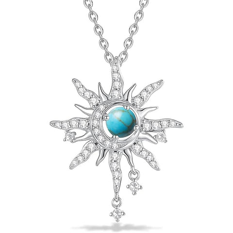 Sterling Silver Birthstone Sun Moon Pendant Necklace for Women