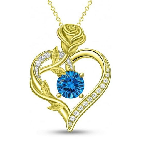 14K Gold Plated 12 Months Birthstone Rose Flower Pendant Necklace Anniversary Birthday Gift